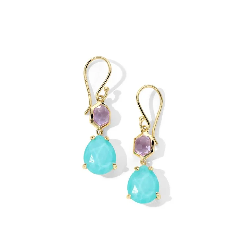 Ladies phoenix soar earrings -Ippolita 18k Yellow Gold Rock Candy Small Snowman Amethyst and Turquoise Earrings