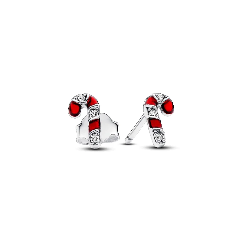 Ladies punk flair earrings -Pandora Sparkling Red Candy Cane Stud Earrings 292996C01