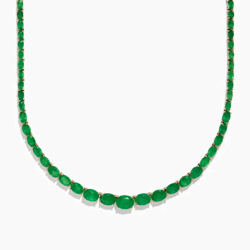 Ladies Necklaces with Dark Obsidian-Brasillica 14K Yellow Gold Emerald Graduated Eternity Necklace