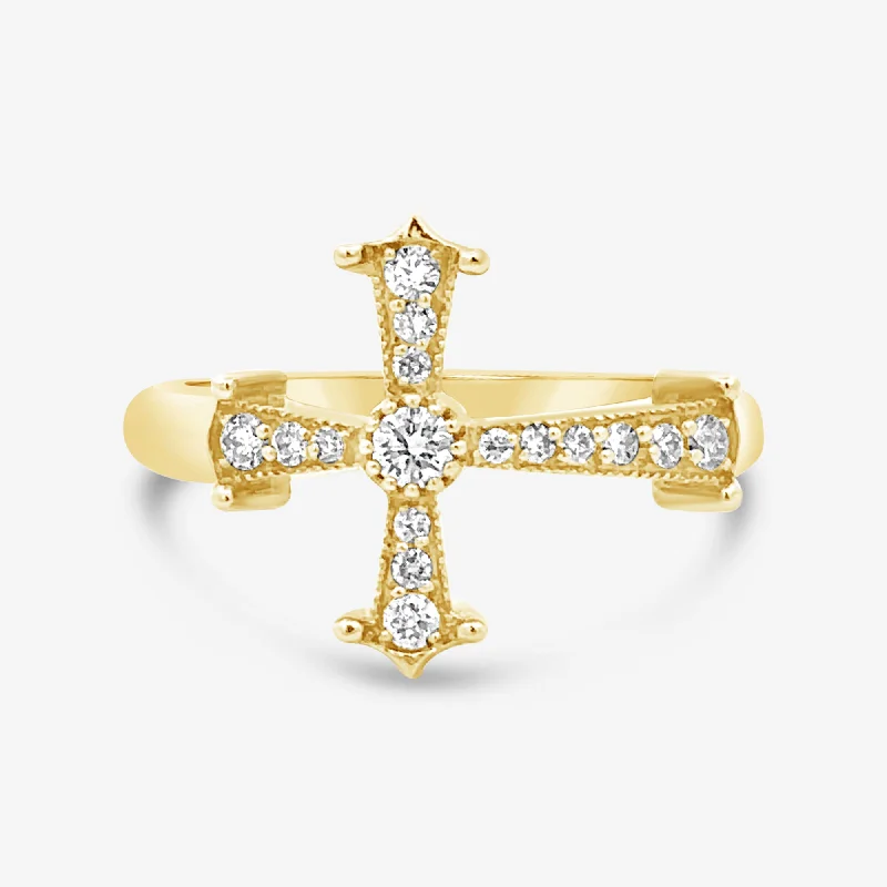 Ladies cat whisker rings -East West Bottony Diamond Cross Ring