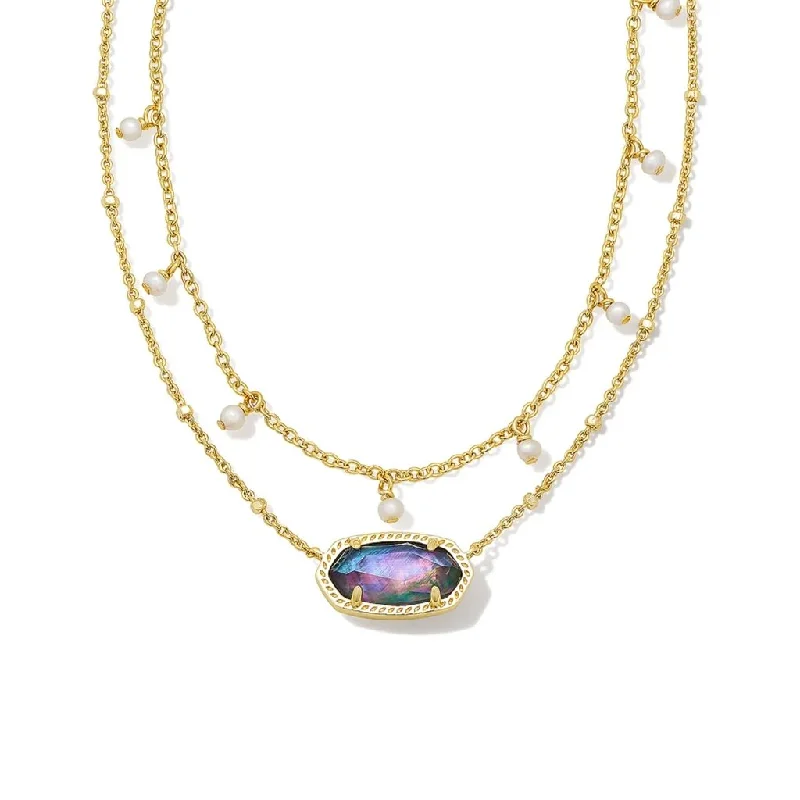 Ladies Necklaces with Oval Glow-Kendra Scott : Elisa Gold Pearl Multi Strand Necklace in Lilac Abalone