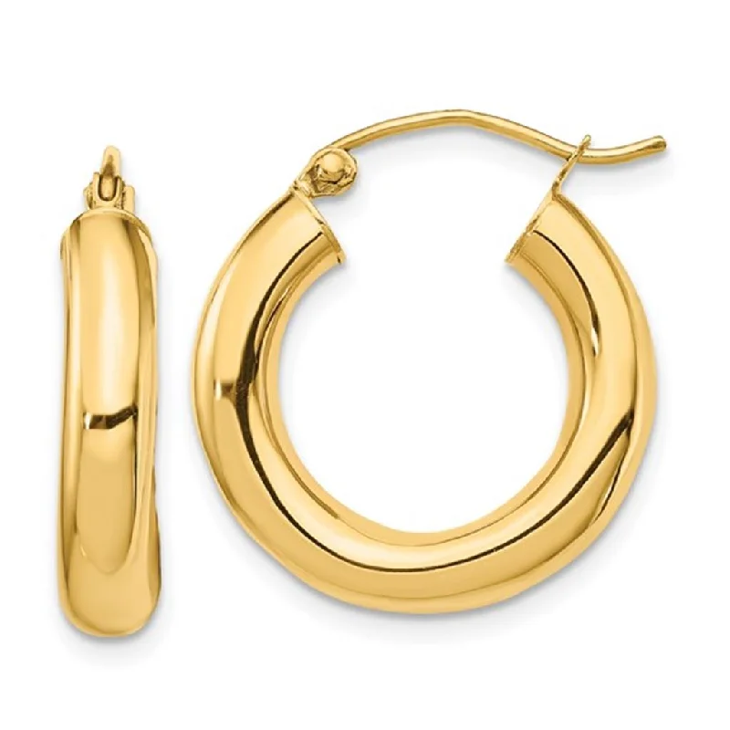 Ladies light touch earrings -14k Polished 4mm Tube Hoop Earrings