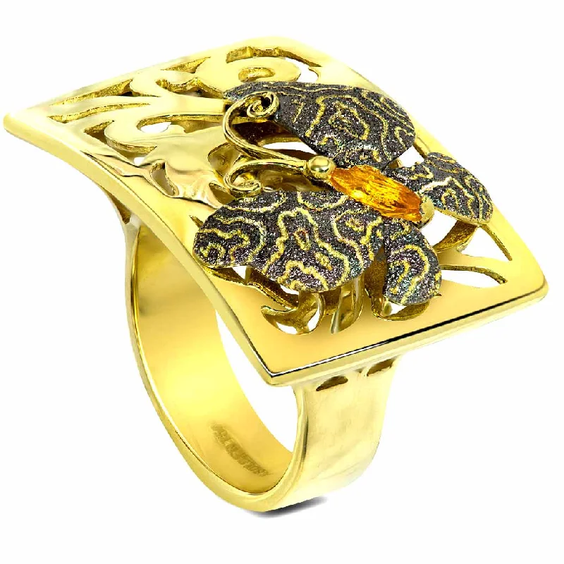 Ladies uneven edge rings -Gold Butterfly Ring with Citrine