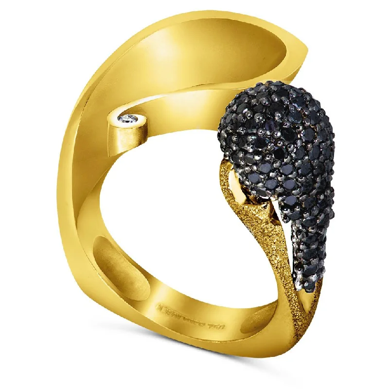 Ladies legacy charm rings -Gold Calla Ring with Black Diamonds