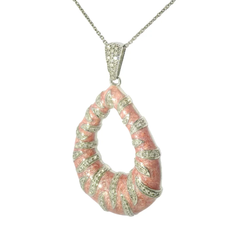 Ladies Necklaces with Red Spinel-Wonderful Estate .925 Sterling Silver Pink Enamel Diamond Necklace