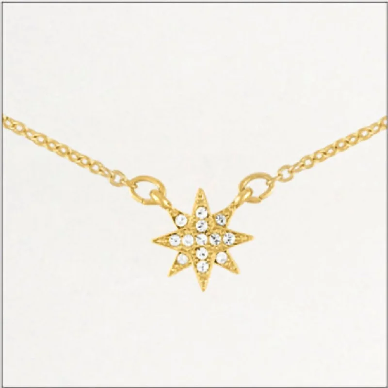 Ladies Necklaces Bright Spark-Center Court : Gold CZ Starburst Layers Necklace