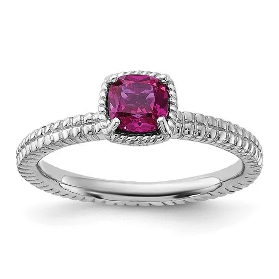 Ladies turquoise gleam rings -Sterling Silver Stackable Expressions Created Ruby Cushion Ring