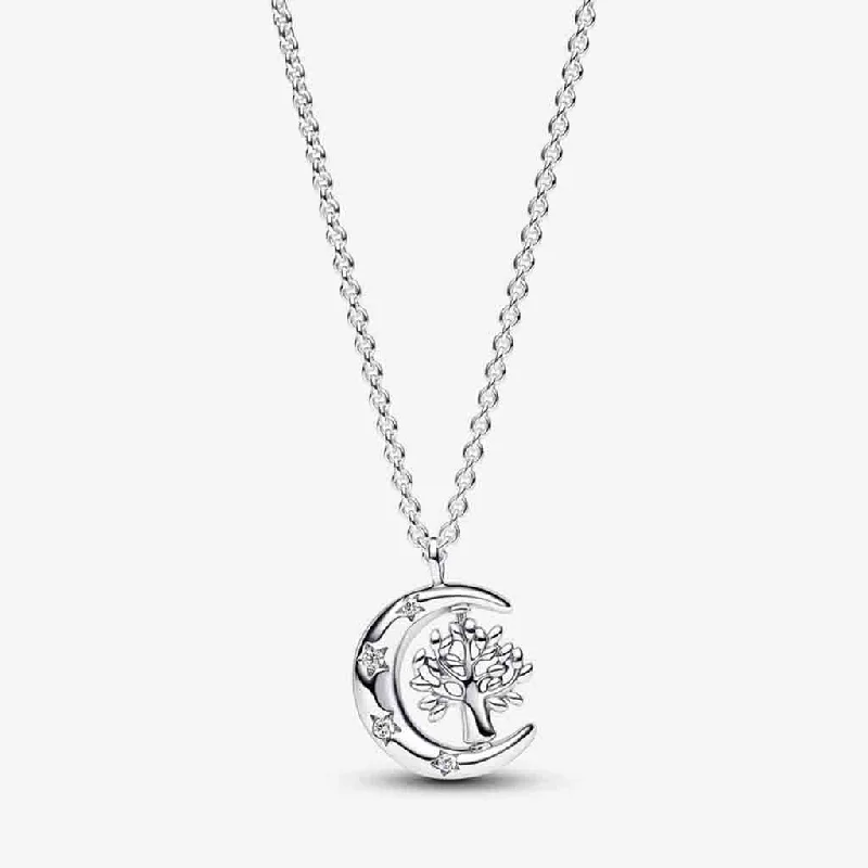 Ladies Necklaces Timeless Glow-PANDORA : Moon & Spinning Tree of Life Pendant Necklace