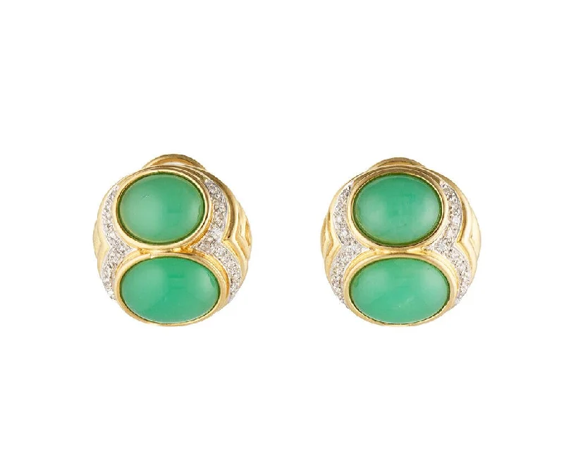 Ladies refined office earrings -Jade and 0.50ctw Diamond Accent Double Stone Earrings in 18K