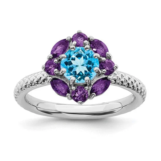 Ladies single glow rings -Sterling Silver Stackable Expressions Amethyst And Blue Topaz Ring