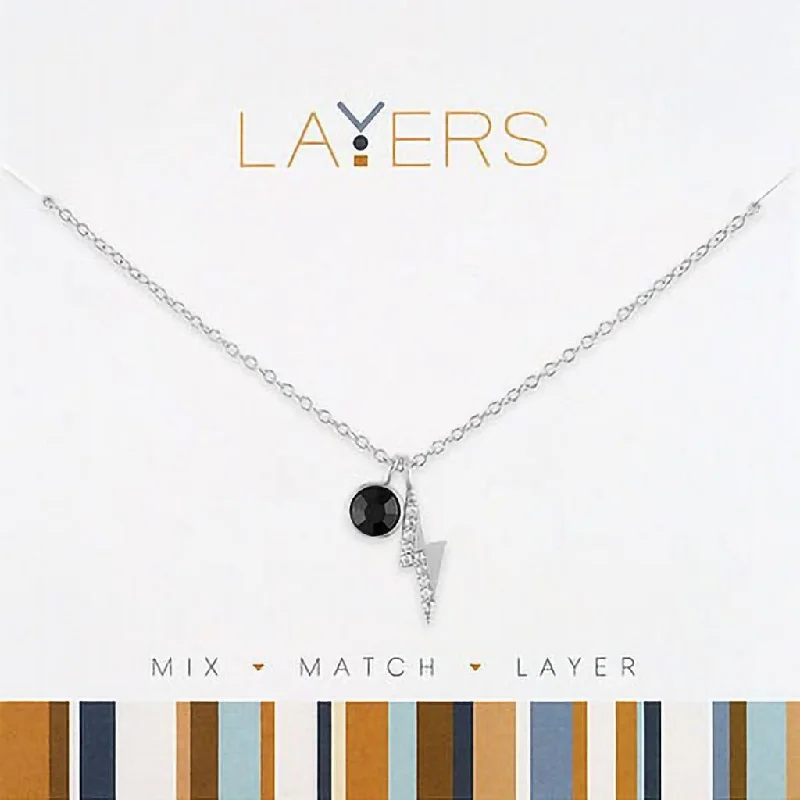 Ladies Necklaces with Wave Shine-Center Court : Silver Lightning Bolt & Jet Black Layers Necklace