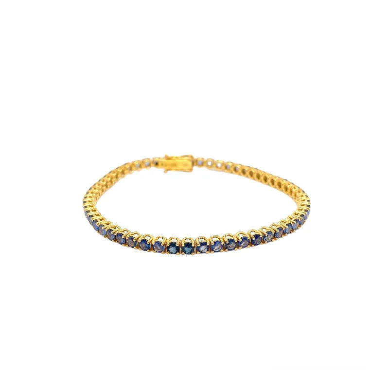 minimalist line bracelets for women -CTW 6 Natural Blu Sapphire Gold Tennis Bracelet