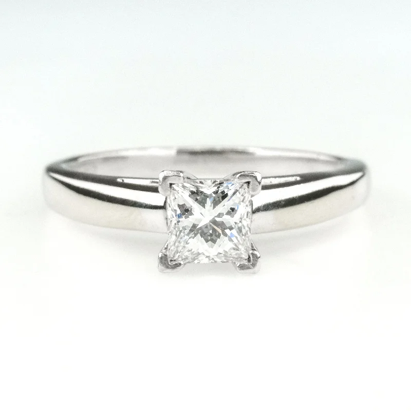 Ladies eye-catching bold wedding rings -14K White Gold & Platinum 0.64ct Princess Leo Diamond Solitaire Engagement Ring