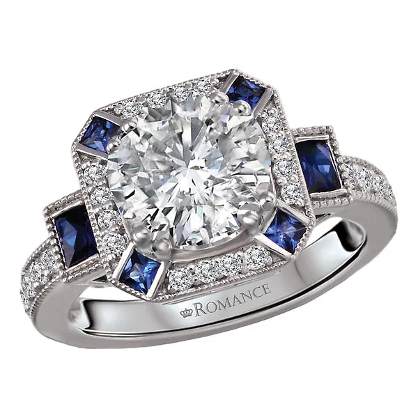 Ladies fairy glow wedding rings -Semi-Mount Diamond and Sapphire Engagement Ring