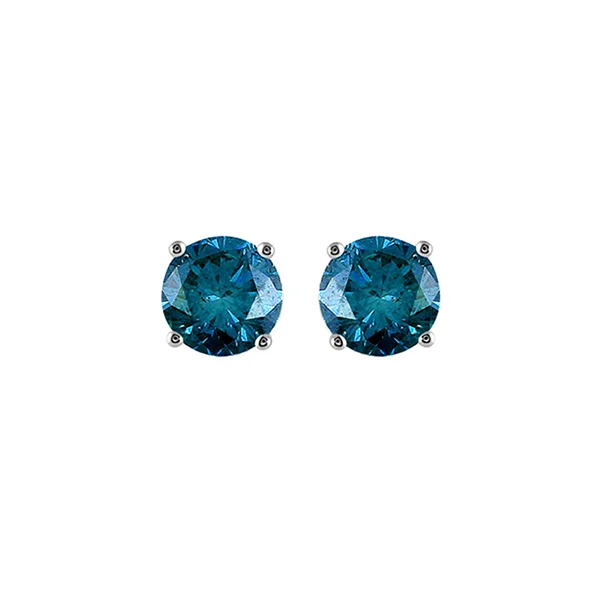 Ladies joyful gleam earrings -Enhanced Round Blue Diamond Solitaire Earrings 0.50ctw