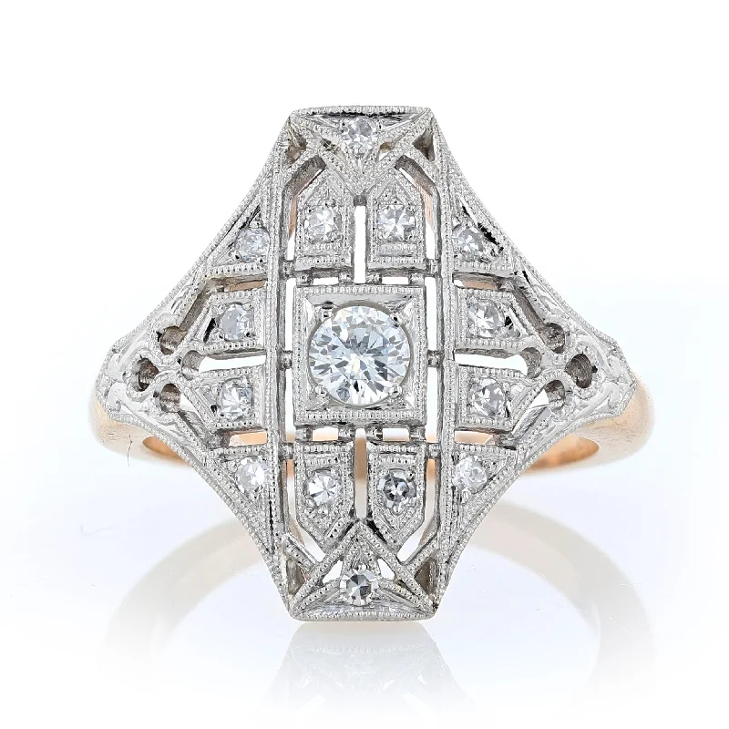 Ladies ethereal moonstone wedding rings -Two Tone Geometric Art Deco Diamond Engagement Ring