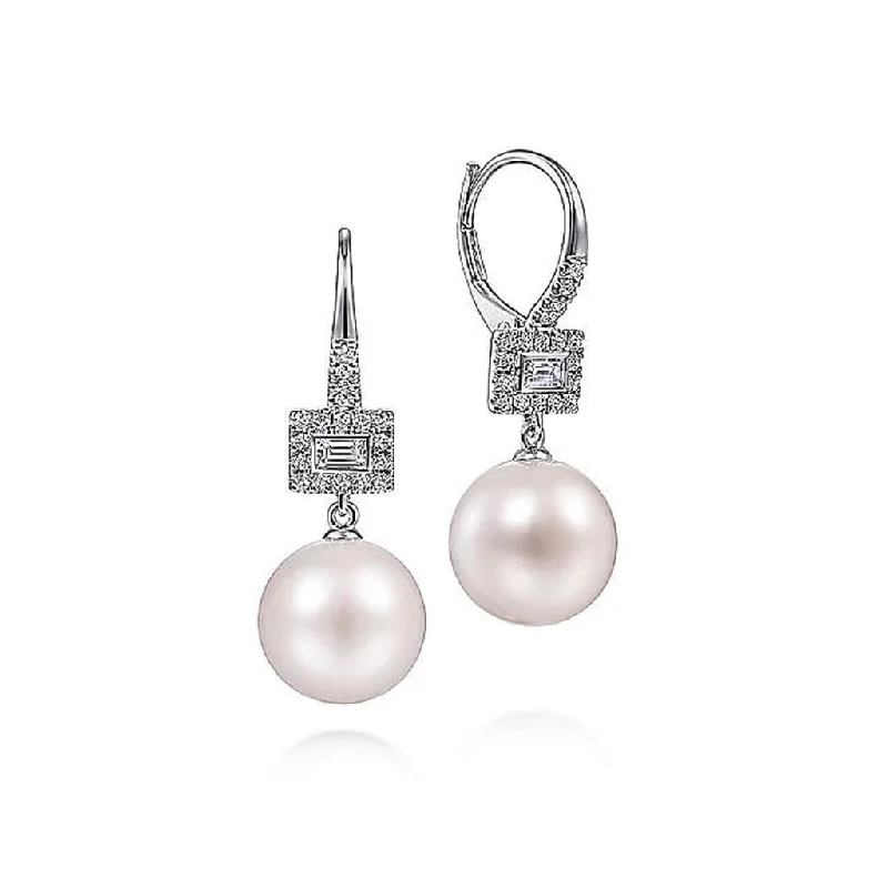 Ladies serene glow earrings -Gabriel & Co 14k White Gold Diamond and Pearl Drop Earrings