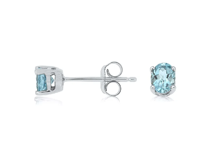 Ladies artistic abstract earrings -14k White Gold Oval Aquamarine Stud Earrings WE3342Q-AQ