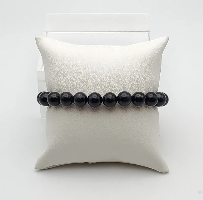 minimalist curve bracelets for women -Black Tiger's Eye Beaded Stretch Bracelet