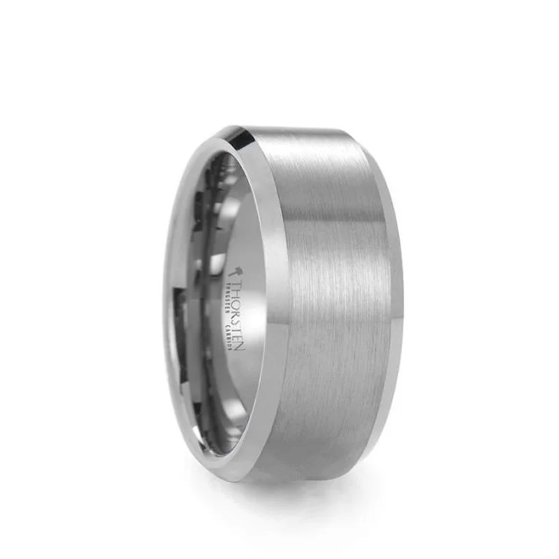 Ladies high sheen rings -Thorsten SHIPTON Tungsten Carbide Ring with Brushed Center and Beveled Edges - 10mm