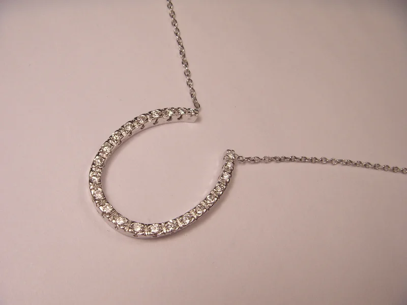 Ladies Necklaces for Bride Shine-Stunning Estate 14K White Gold Diamond Horseshoe Pendant Necklace