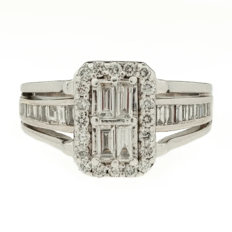 Ladies rhinestone pop wedding rings -1.35ct Diamond Engagement Ring in 14K White Gold - Size 6.75