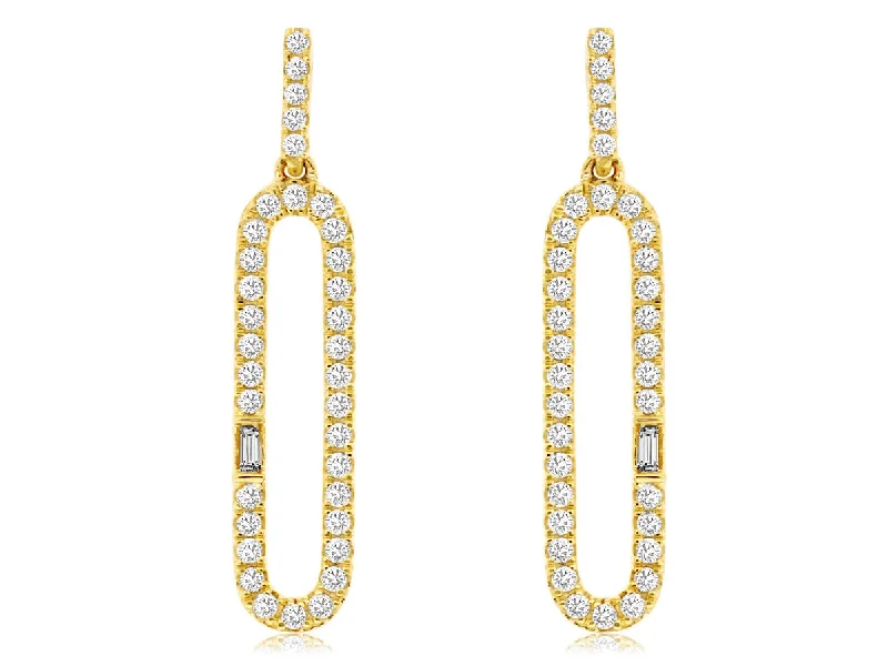 Ladies light touch earrings -14K Yellow Gold Diamond Paperclip Link Dangle Earrings