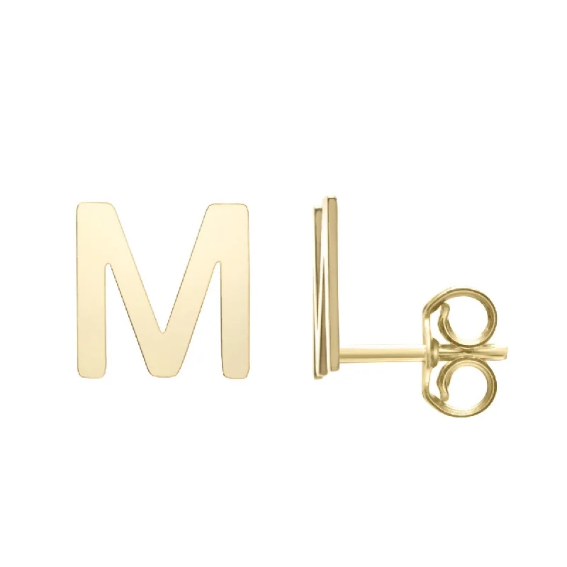 Ladies mermaid ripple earrings -14kt Yellow Gold Polished Initial-M Post Earring ERM11192