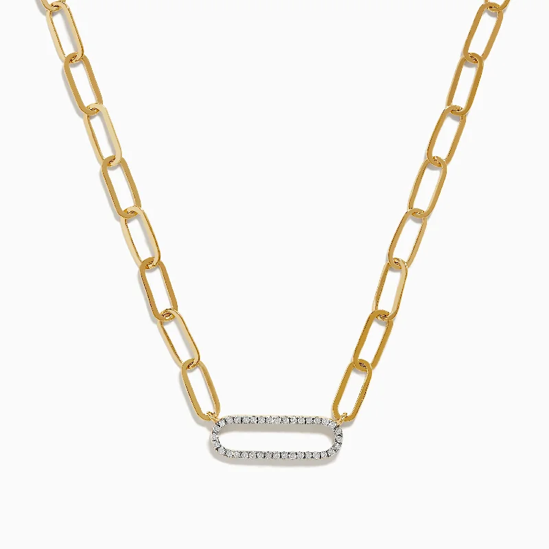 Ladies Necklaces for Music Glow-D'oro 14K Yellow Gold Diamond Paperclip Necklace