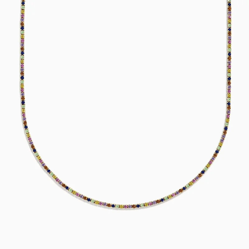 Ladies Necklaces for Niece Shine-Watercolors 14k Yellow Gold Multi Sapphire Tennis Necklace