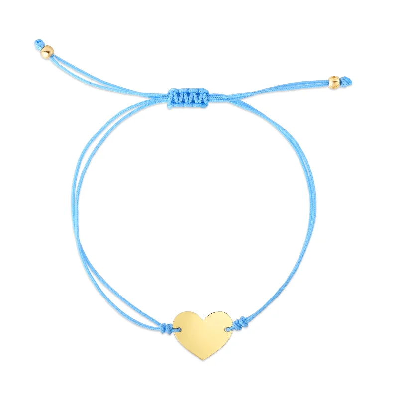 ladies bracelets sunburst charms -14K Blue Cord Heart Adjustable Bracelet