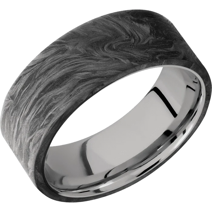 Ladies desert dune rings -8mm wide Flat Forged Carbon Fiber Ring / Titanium Sleeve