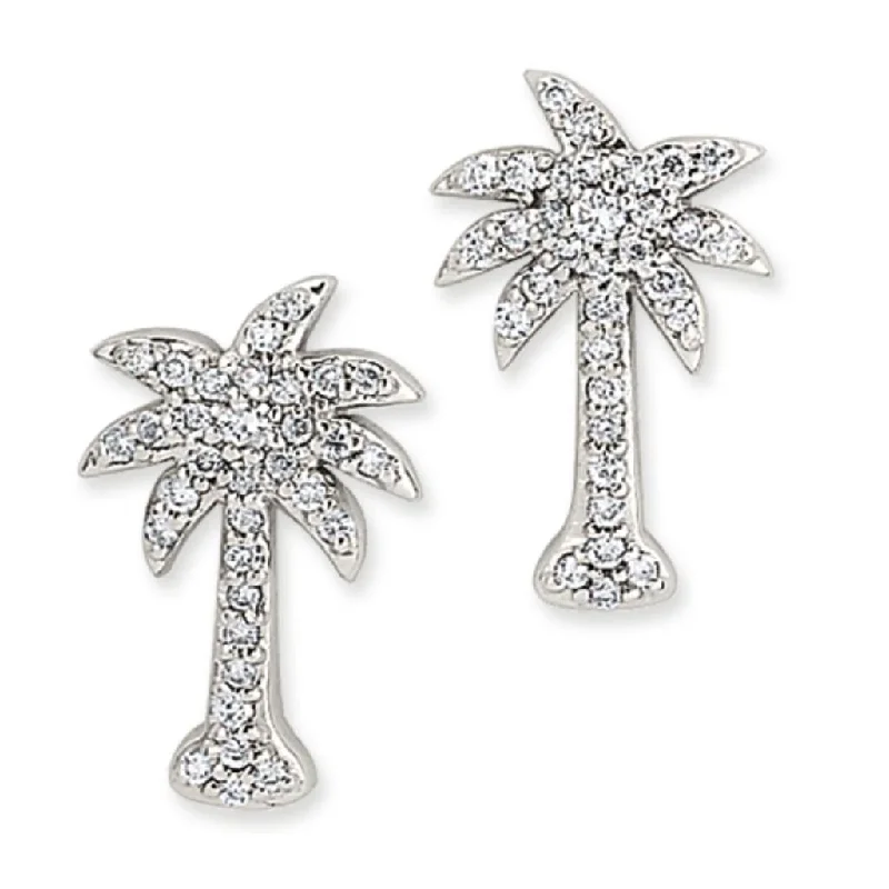 Ladies lunar charm earrings -14K White Gold Diamond Palm Tree Earrings