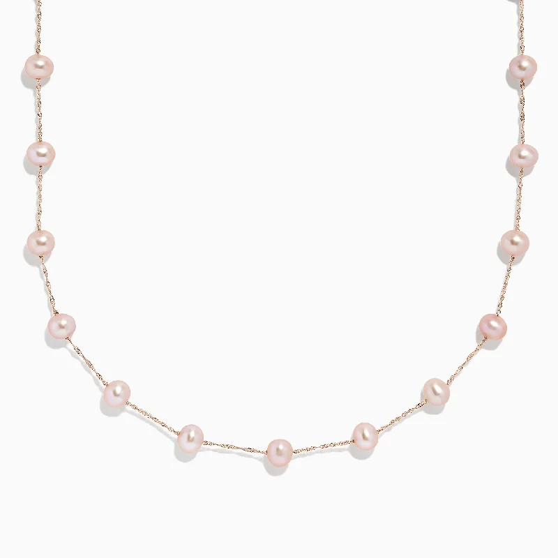 Ladies Necklaces for Grad Glow-14K Rose Gold Cultured Fresh Water Pearl Necklace