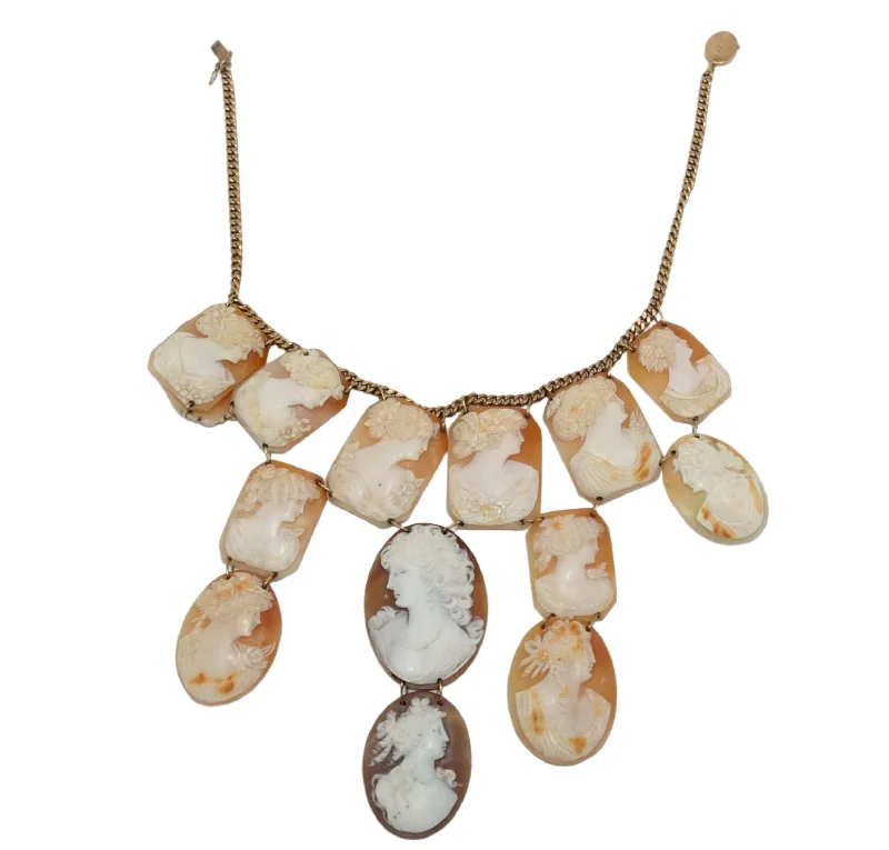 Ladies Necklaces with Yellow Herderite-Cameo and 14K Rose Gold Bib Necklace