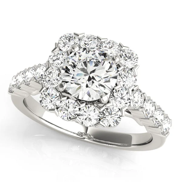 Ladies textured platinum wedding rings -Halo Diamond Engagement Ring