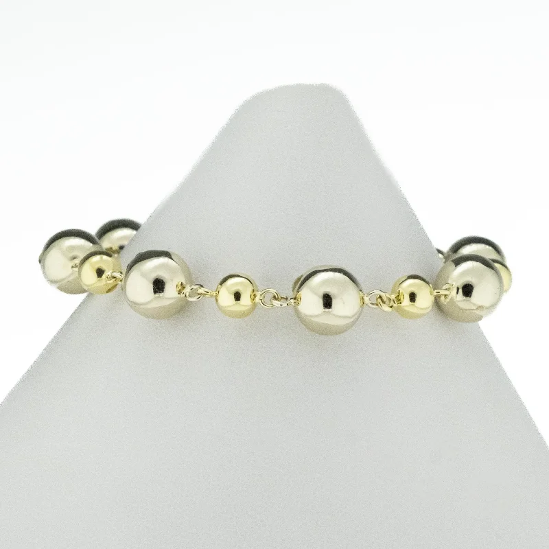 adies gold bracelets for daily wear -9.2mm Wide Gold Ball Bracelet 7.5" in 14K Two Tone Gold