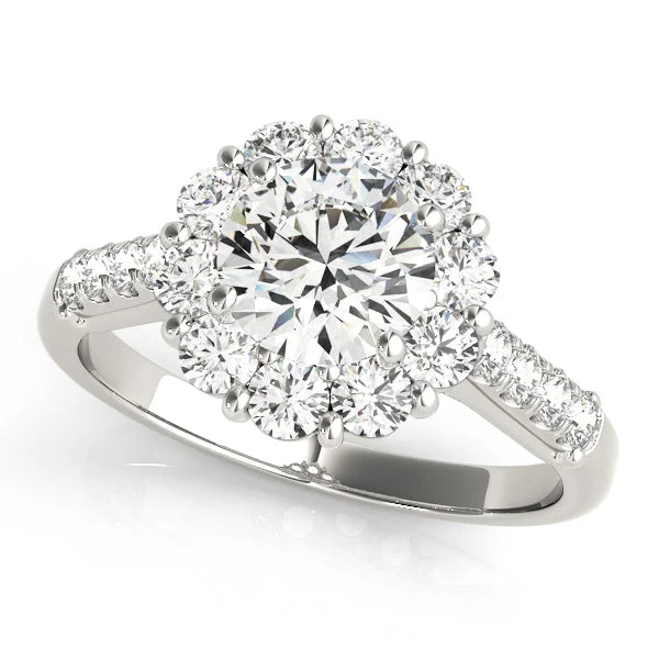 Ladies antique treasure wedding rings -Halo Diamond Engagement Ring