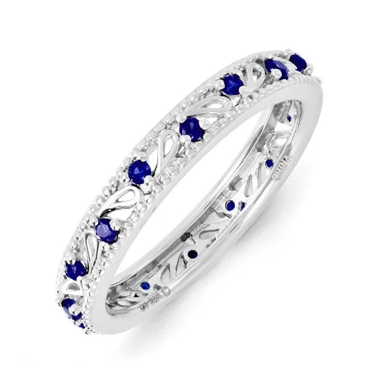 Ladies resin craft rings -Sterling Silver Stackable Expressions Created Blue Sapphire Filigree Ring