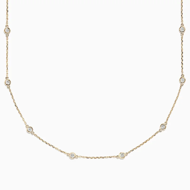 Ladies Necklaces with Blue Chalcanthite-14K Yellow Gold 18" Diamond Station Necklace, 1.00 TCW