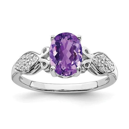 Ladies intricate charm rings -Sterling Silver Oval Amethyst And White CZ Ring