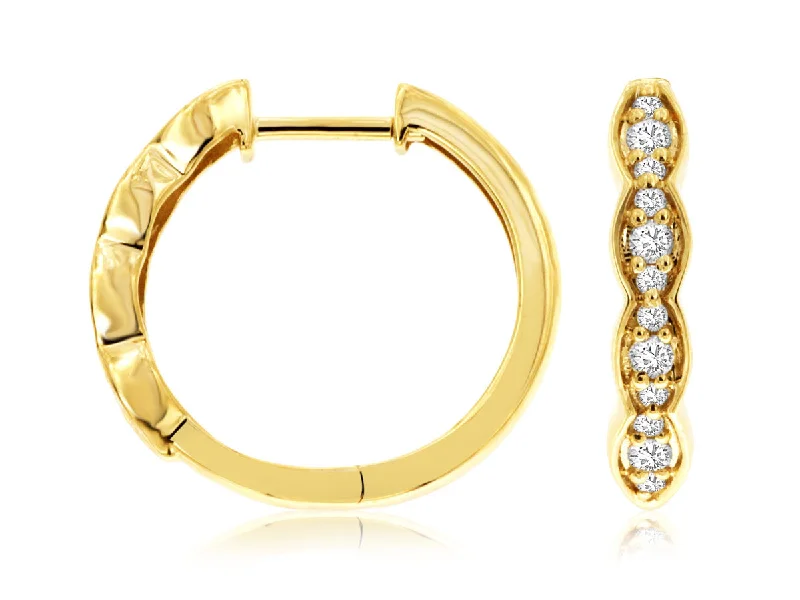 Ladies hexagonal flash earrings -14K Yellow Gold 24 Round Diamond Hoop Earrings