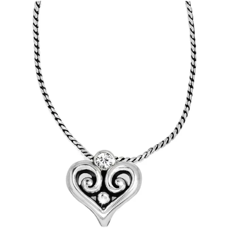 Ladies Necklaces for Night Spark-Brighton : Alcazar Heart Badge Clip Necklace in Silver