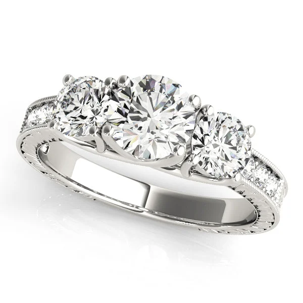 Ladies deco flair wedding rings -Three Stone Diamond Engagement Ring