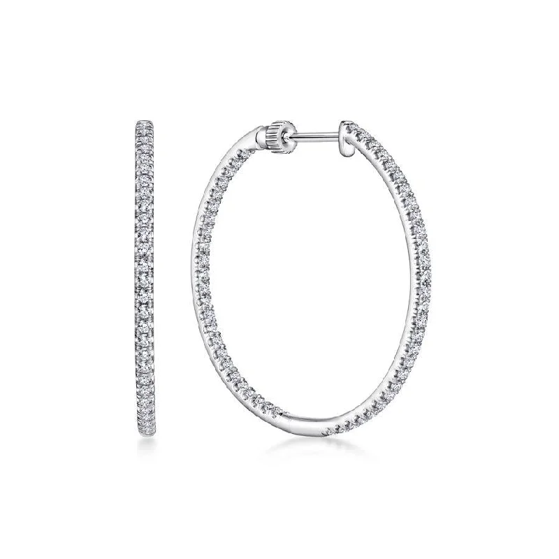 Ladies marked charm earrings -Gabriel & Co. - EG13466W45JJ - 14K White Gold French Pave‚ 30mm Round Inside Out Diamond Hoop Earrings