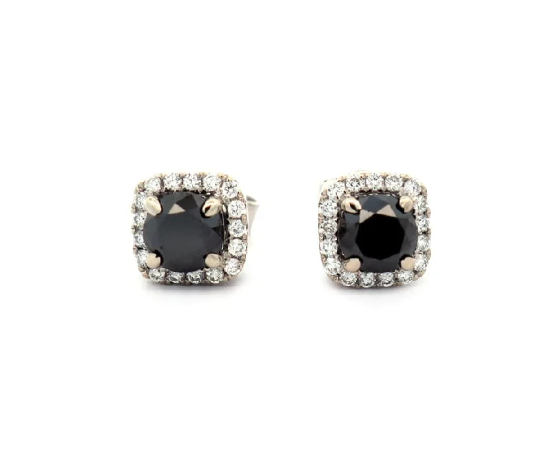 Ladies eastern mystique earrings -New 1.20ctw Black Diamond and 0.20ctw White Diamond Frame Stud Earrings in 14K