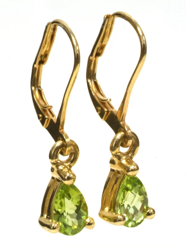 Ladies uplifting flair earrings -6x4 Pear Shape14K Yellow Gold Peridot Dangle Earrings HB0865PEY