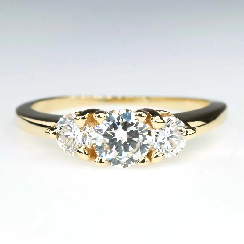 Ladies whisper-light wedding rings -0.90ctw Round Three Stone Diamond Engagement Ring in 14K Yellow Gold