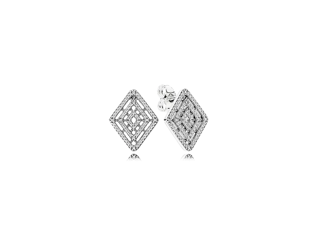 Ladies single hue earrings -Pandora Geometric Lines Stud Earrings, Clear CZ 296208CZ