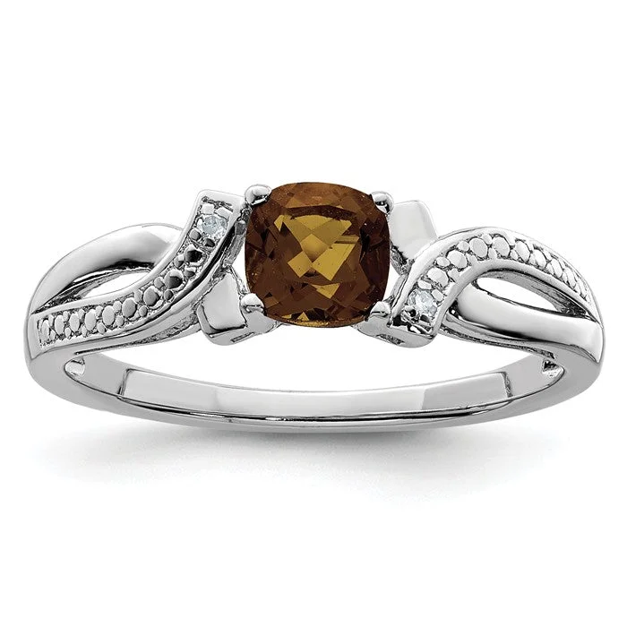 Ladies tiny sparkle rings -Sterling Silver Cushion Cut Smoky Quartz and Diamond Accent Ring